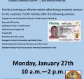Florida Licensing on Wheels Flyer with information on the event. Date of event is Monday, January 27, 2020 from 10-2.