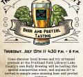 The Fruitland Park Library's Beer and Pretzel Tasting. July 13, 2023. 4:30 p.m. Beer and hops graphic.